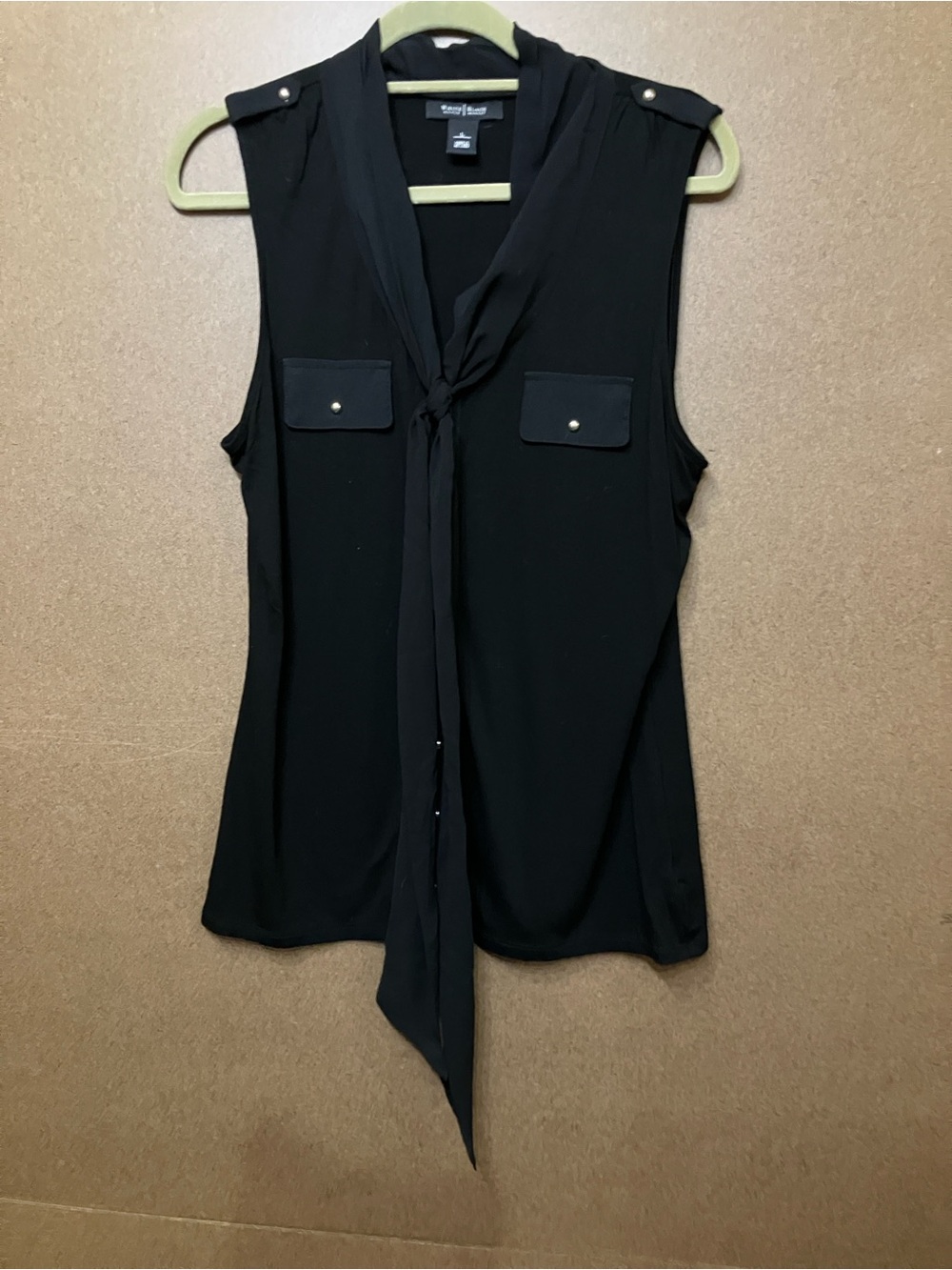 White House Black Market Black Sleeveless Tie-Neck Blouse - Picture 8 of 8